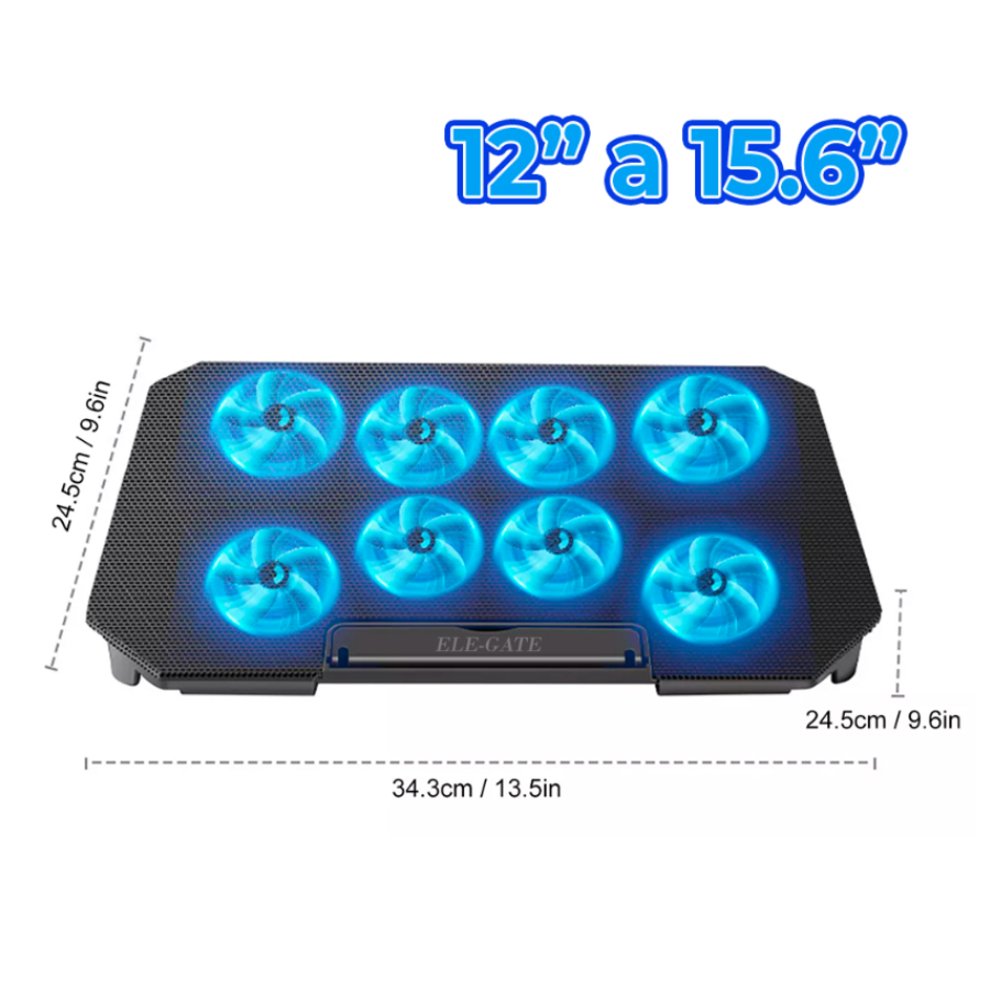 Base Enfriadora para Laptop de 12″ a 15.6″ Con 8 Ventiladores y Dos Salidas Usb