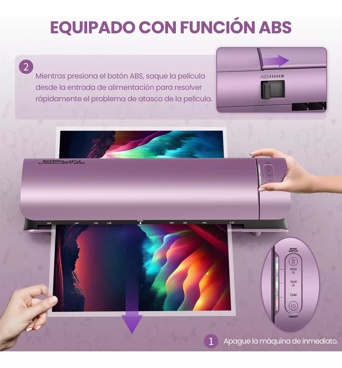 Laminadora 6 En 1 De 13 Pulgadas Para Tamaños Carta/A4/Oficio/Legal/Tabloide Laminadora A3 Con Cortador De Papel Y 30 Micas Qfun ML-MX-LAMINATOR-SL999-PU