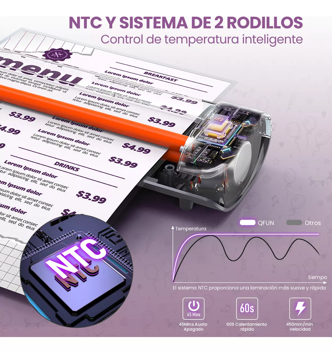 Laminadora 6 En 1 De 13 Pulgadas Para Tamaños Carta/A4/Oficio/Legal/Tabloide Laminadora A3 Con Cortador De Papel Y 30 Micas Qfun ML-MX-LAMINATOR-SL999-PU