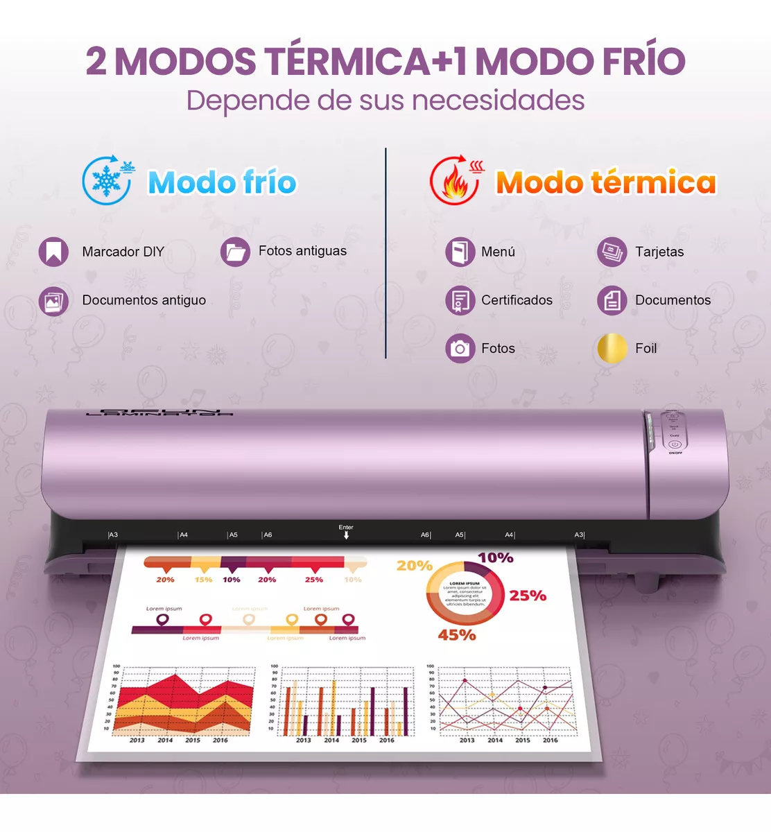 Laminadora 6 En 1 De 13 Pulgadas Para Tamaños Carta/A4/Oficio/Legal/Tabloide Laminadora A3 Con Cortador De Papel Y 30 Micas Qfun ML-MX-LAMINATOR-SL999-PU