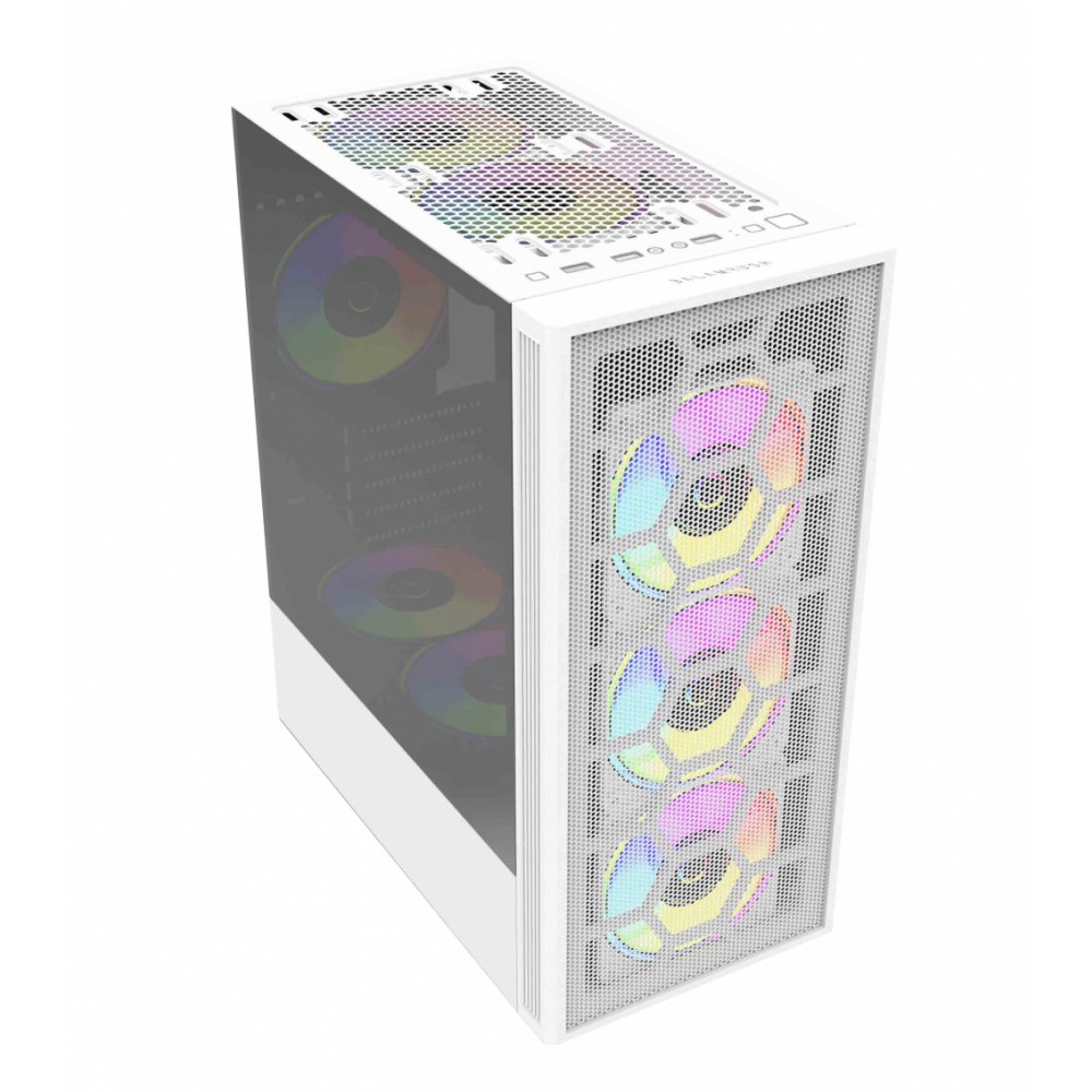 Gabinete Balam Rush DragonFly II Mesh GM740 con Ventana, Mini-Tower, ATX/Micro ATX/Mini-ATX, USB 3.0, sin Fuente, 4 Ventiladores RGB Instalados, Blanco. 