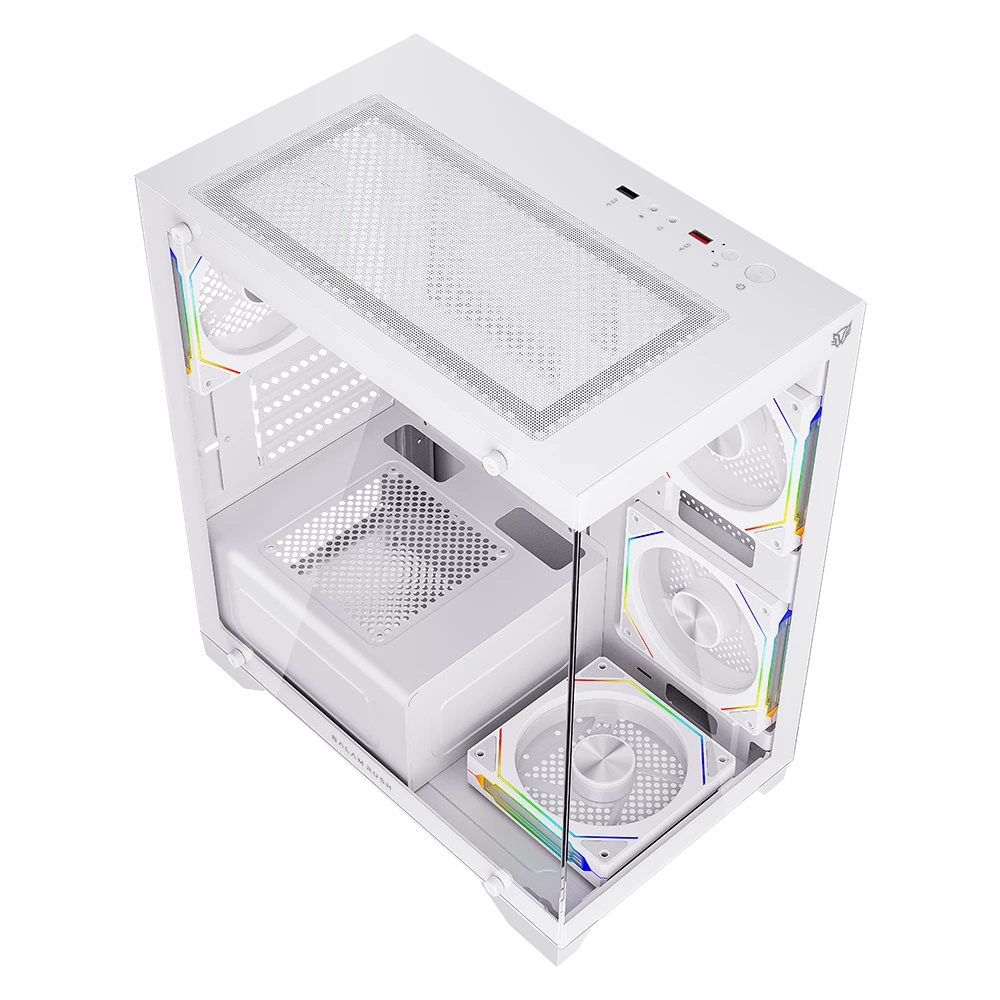 Gabinete Balam Rush Tank Perform 3600, Mini-Tower, Micro-ATX/Mini-ITX, USB 2.0/3.0, sin Fuente, 4 Ventiladores Instalados, Blanco. 