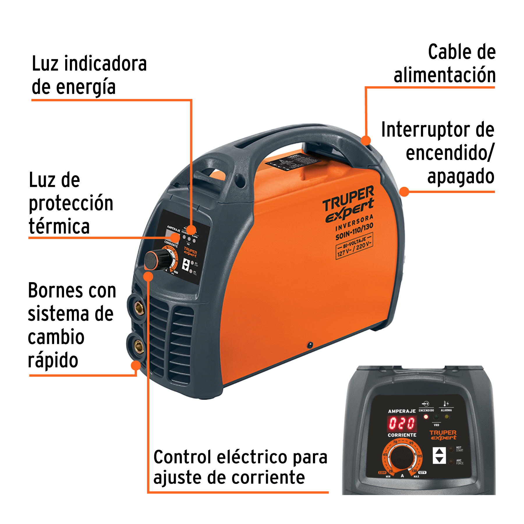 Soldadora Inversora, 130 A, 127 V/220 V, Truper 11787