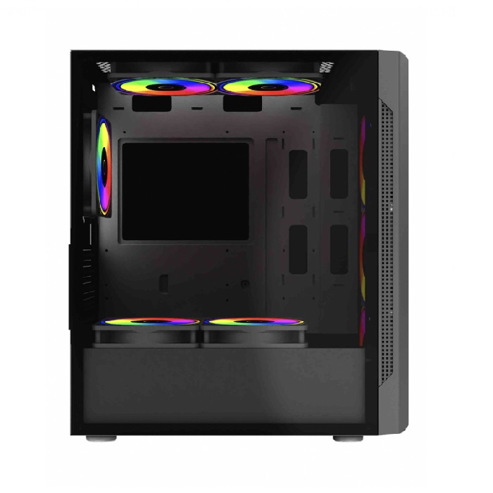 Gabinete Balam Rush DragonFly Crystal GM745 con Ventana, Midi-Tower, ATX/Micro ATX/Mini-ATX, USB 3.0, sin Fuente, 4 Ventiladores RGB Instalados, Negro.