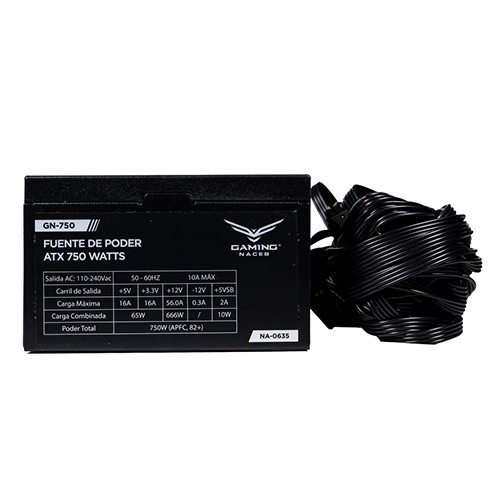 FUENTE NACEB 750W 80PLUS BRONZE ATX NO MODULAR NEGRO NA-0635
