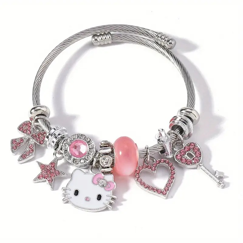 Pulsera de gato - Pulsera de acero inoxidable ajustable con diseño de dibujos animados lindo