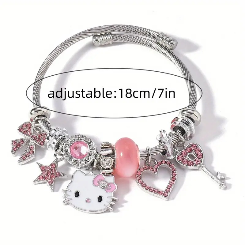 Pulsera de gato - Pulsera de acero inoxidable ajustable con diseño de dibujos animados lindo