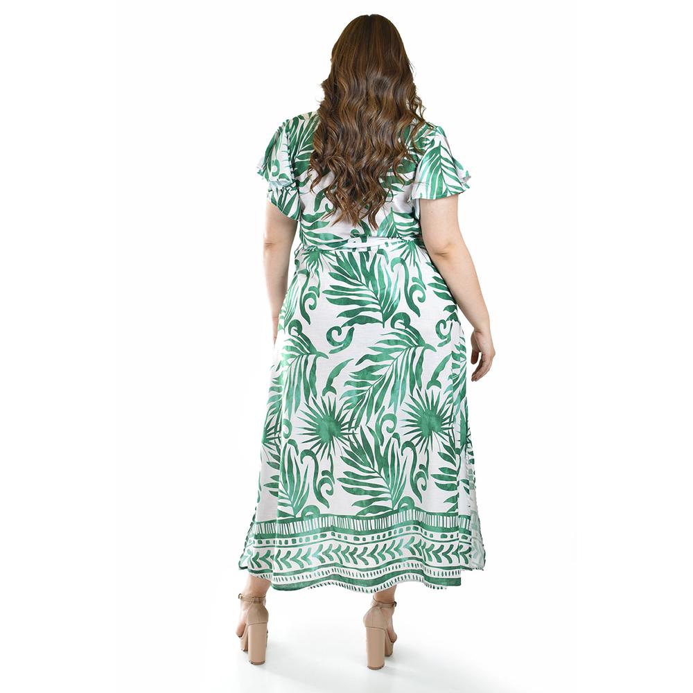 Vestido largo estampado hojas Roman Fashion /Tallas Extras, 4338 (Verde hojas)