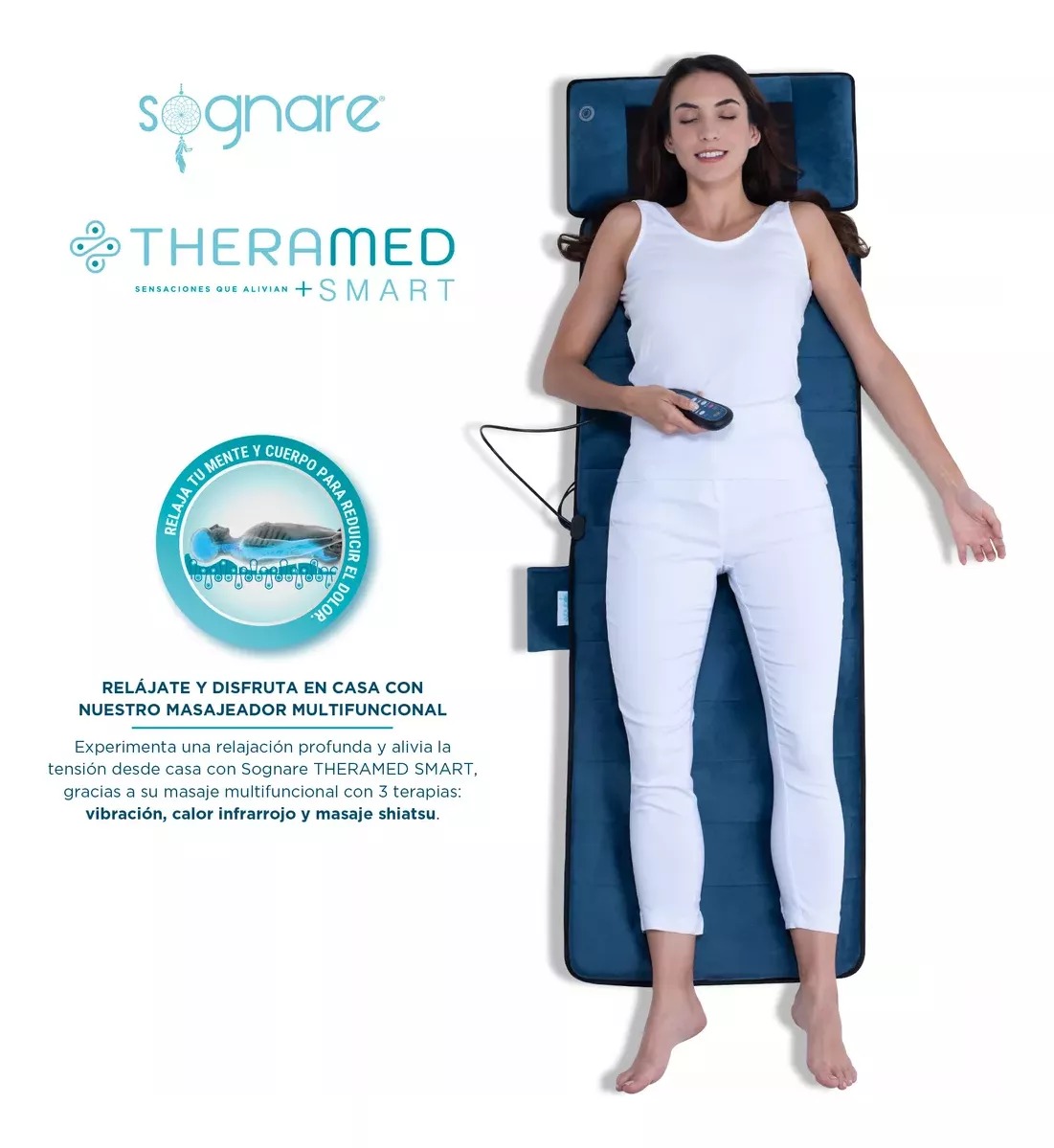 SOGNARE THERAMED ES UNA COLCHONETA CON ALMOHADILLAS TÉRMICAS Y VIBRACIONES PARA ALIVIAR EL DOLOR Y CONTRACTURAS 
