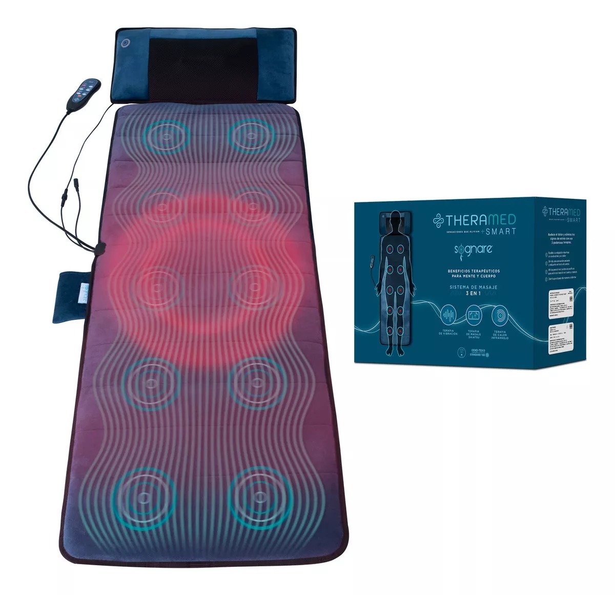 SOGNARE THERAMED ES UNA COLCHONETA CON ALMOHADILLAS TÉRMICAS Y VIBRACIONES PARA ALIVIAR EL DOLOR Y CONTRACTURAS 