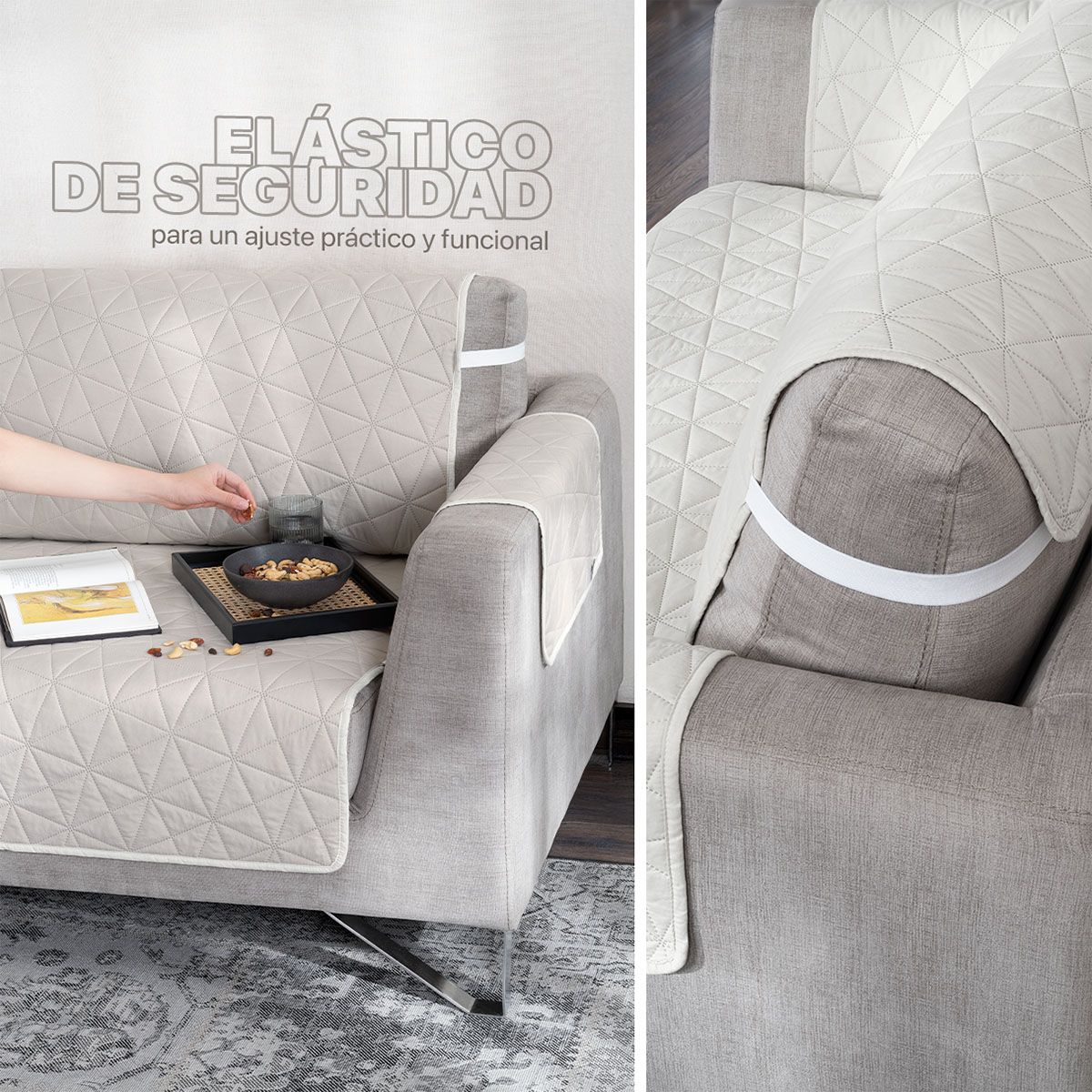 Protector Cubre Sala Doble Vista - 3 Pzas – Arena / Marfil REAL TEXTIL