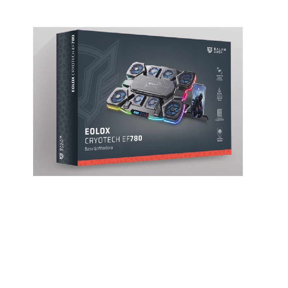 Base Enfriadora Para Laptop 17″ / Balam Rush Eolox Cryotech EF780 ABS / 8 Ventiladores 70mm / 2 Puertos USB