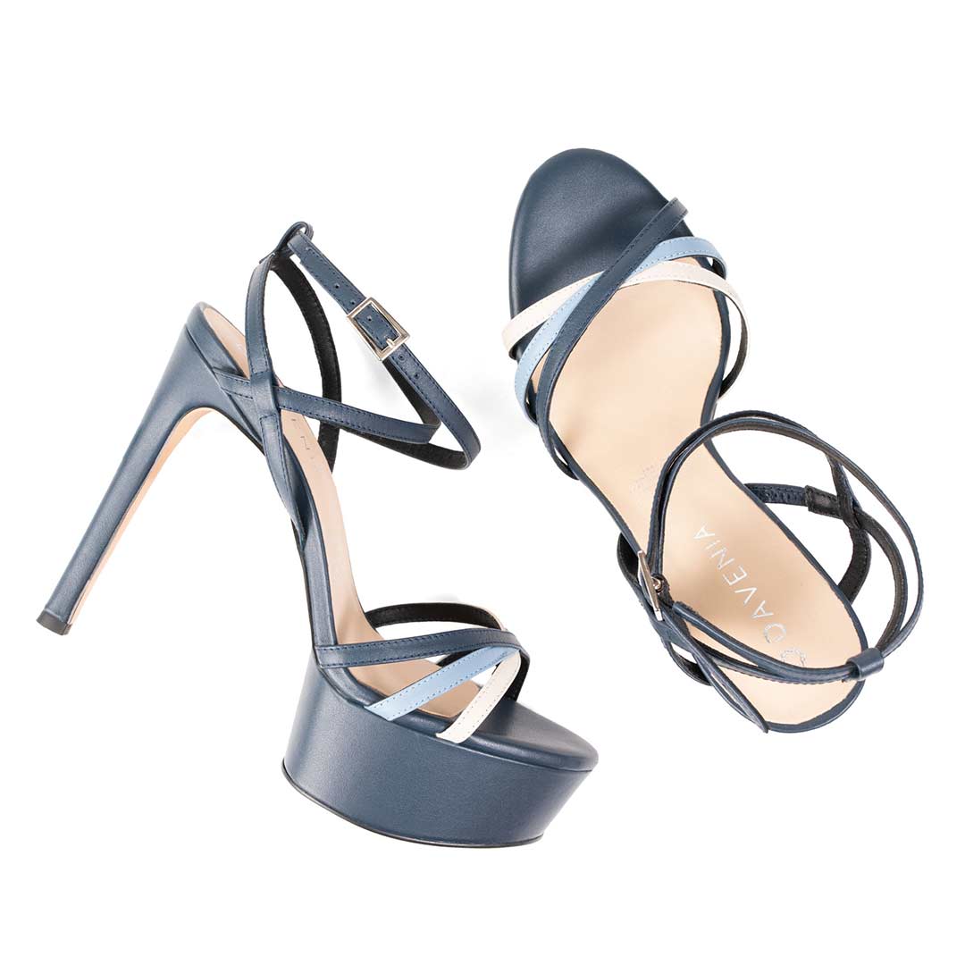Zapatillas De Tacón Davenia De Piel Sandalia De Tacón Para Dama Mod. Venus Azul