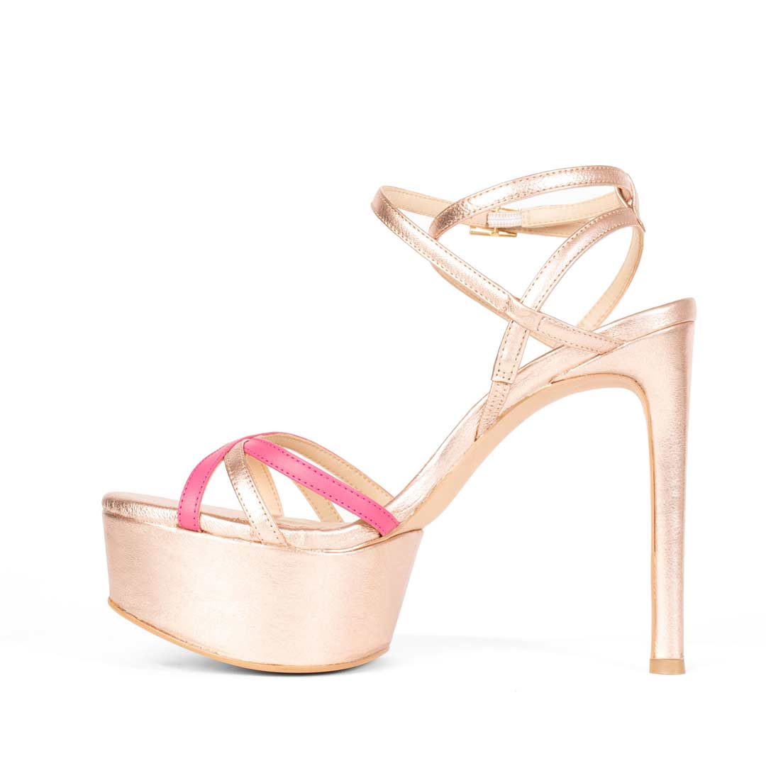 Zapatillas De Tacón Davenia De Piel Sandalia De Tacón Para Dama Mod. Venus Oro Rosado