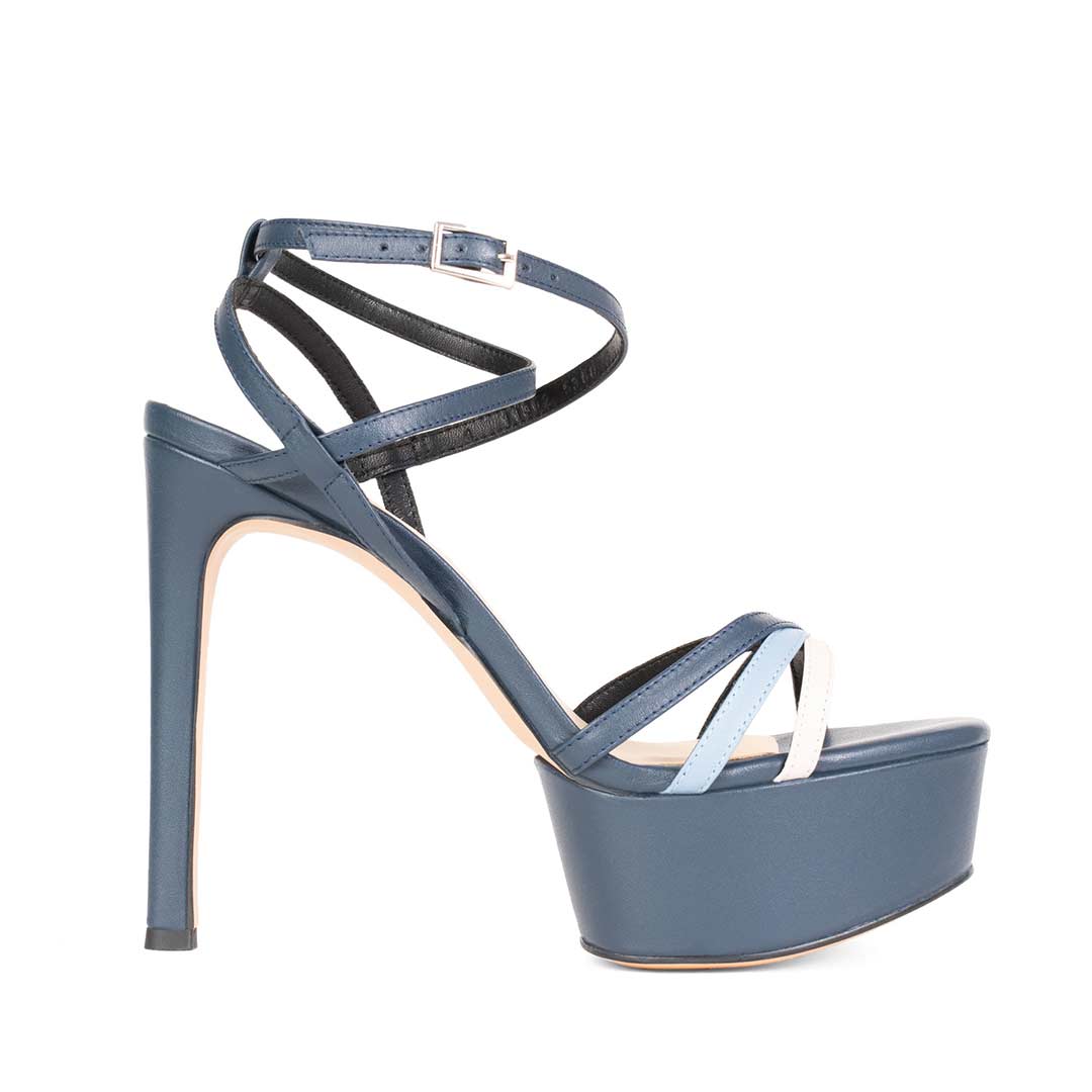 Zapatillas De Tacón Davenia De Piel Sandalia De Tacón Para Dama Mod. Venus Azul