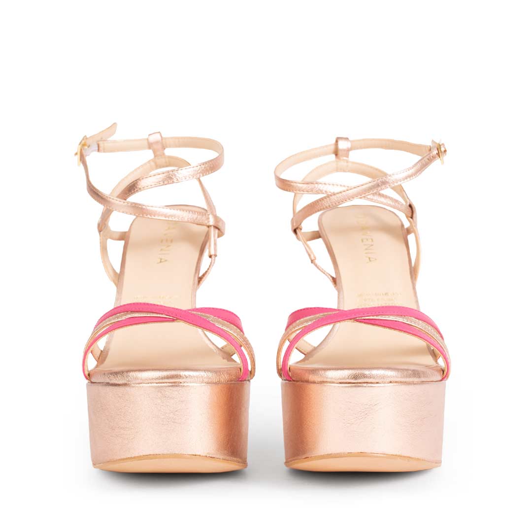 Zapatillas De Tacón Davenia De Piel Sandalia De Tacón Para Dama Mod. Venus Oro Rosado