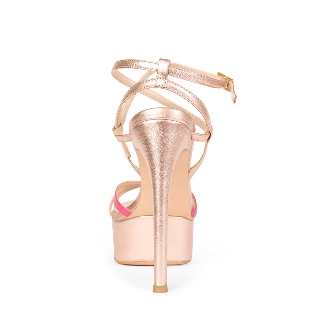 Zapatillas De Tacón Davenia De Piel Sandalia De Tacón Para Dama Mod. Venus Oro Rosado