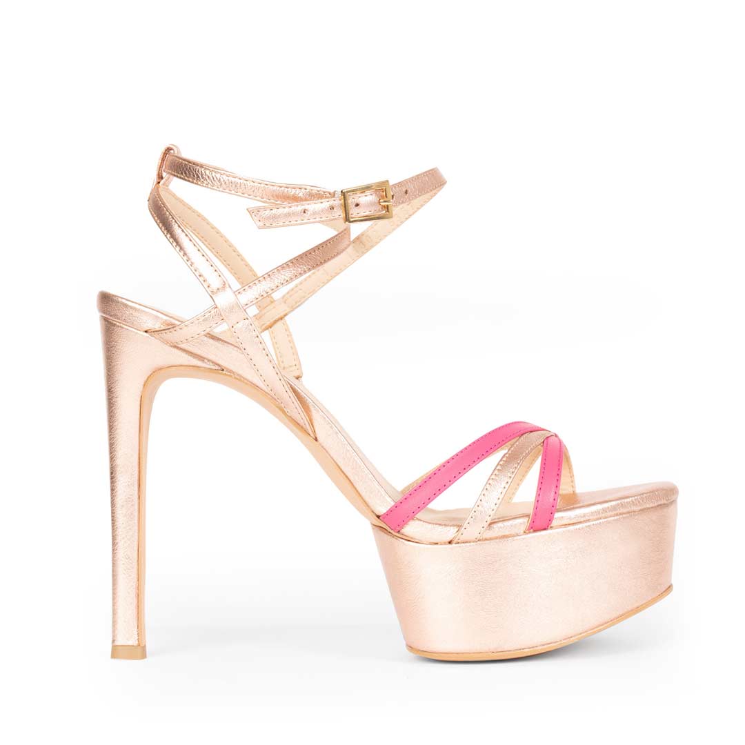 Zapatillas De Tacón Davenia De Piel Sandalia De Tacón Para Dama Mod. Venus Oro Rosado