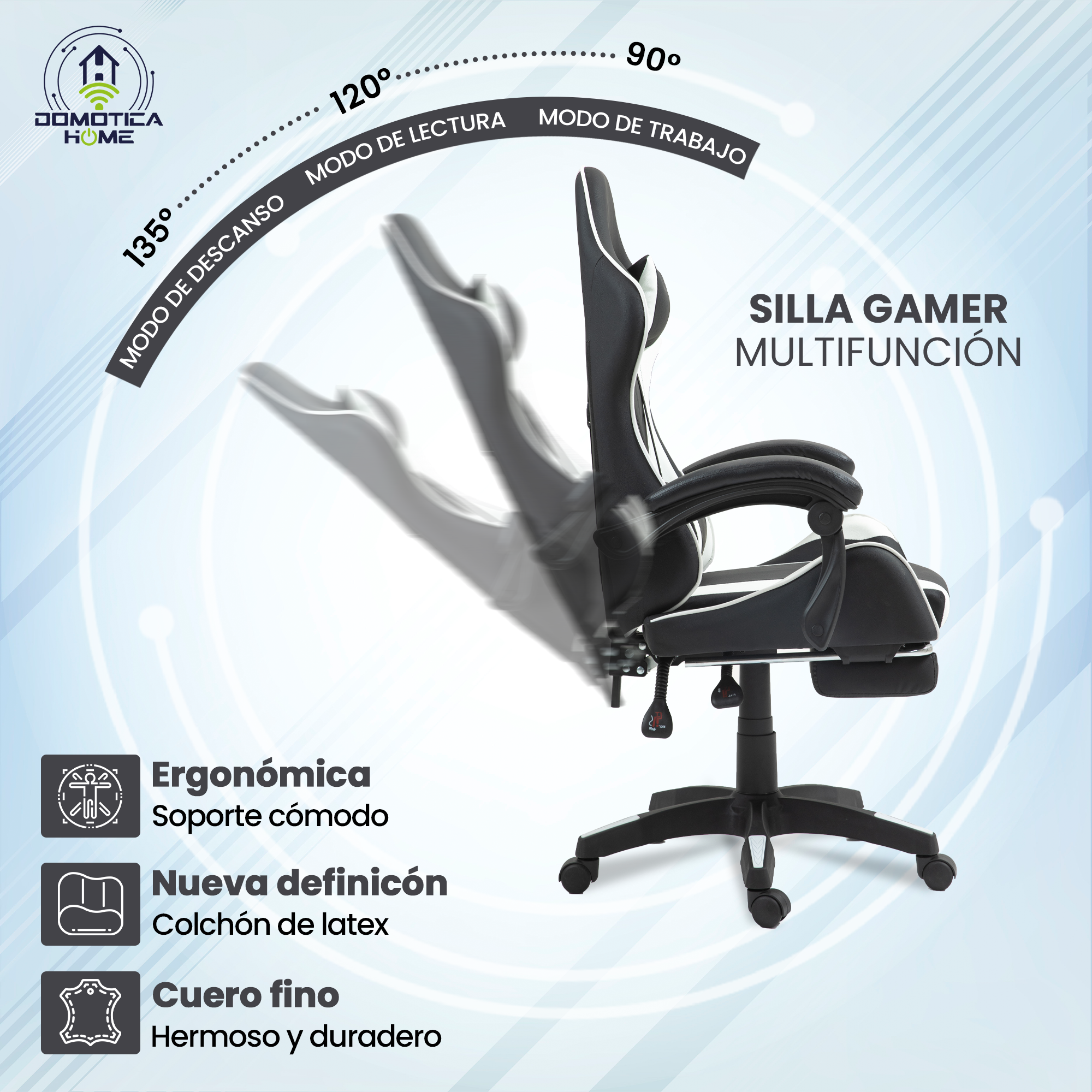 Silla Gamer/escritorio Blanca  Ergonómica Reclinable Con Reposapies