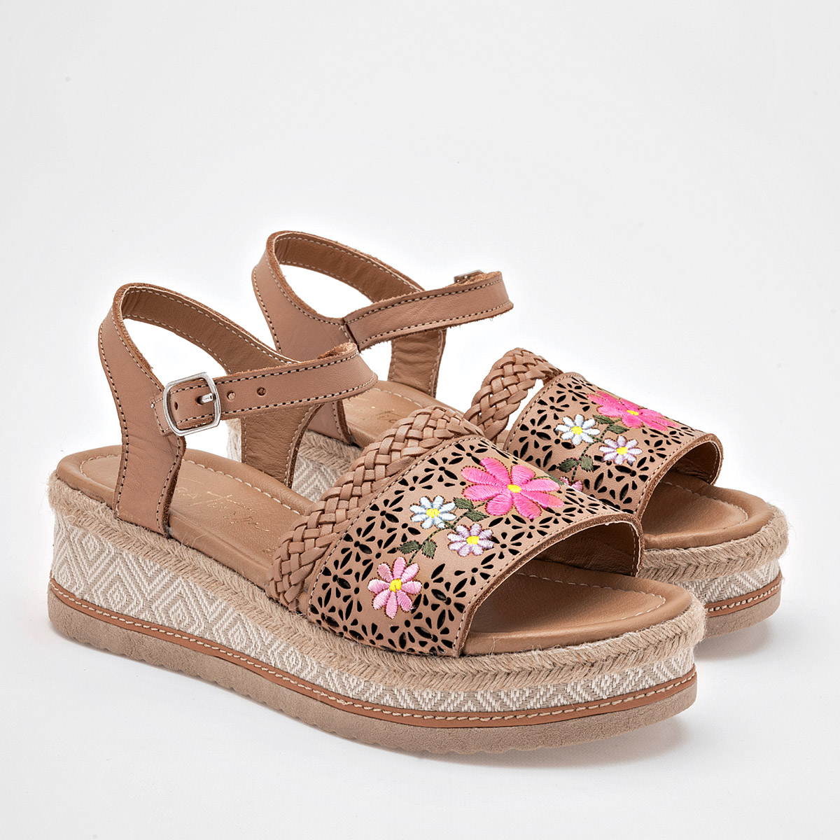 SANDALIA PLATAFORMA 5 CM PIEL MUJER MORA TIERRA ODA CAMEL MULTICOLOR 