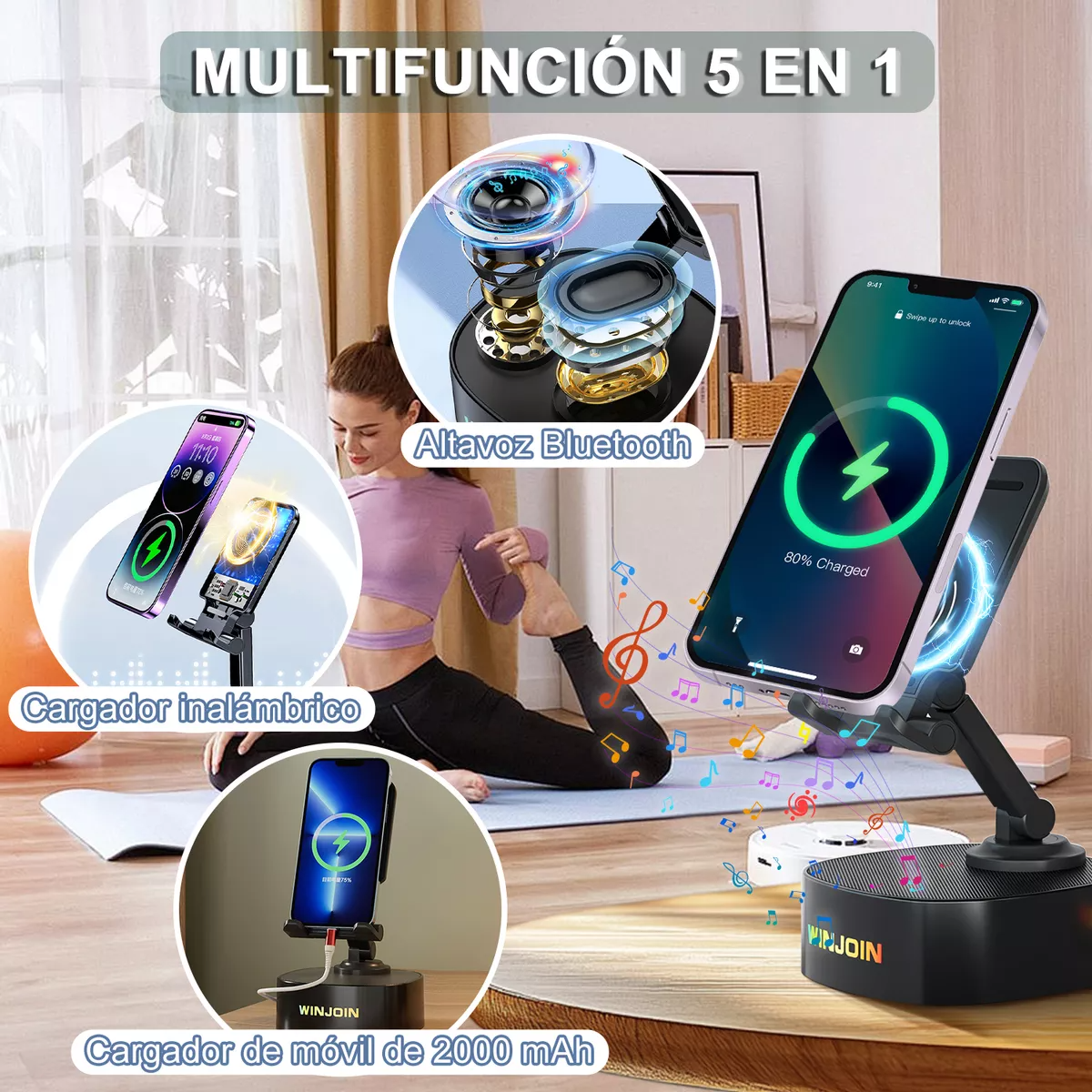 Bocina Bluetooth Portátil Con Soporte Para Celular Y Carga