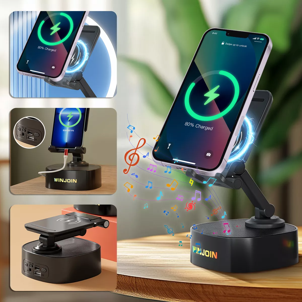 Bocina Bluetooth Portátil Con Soporte Para Celular Y Carga
