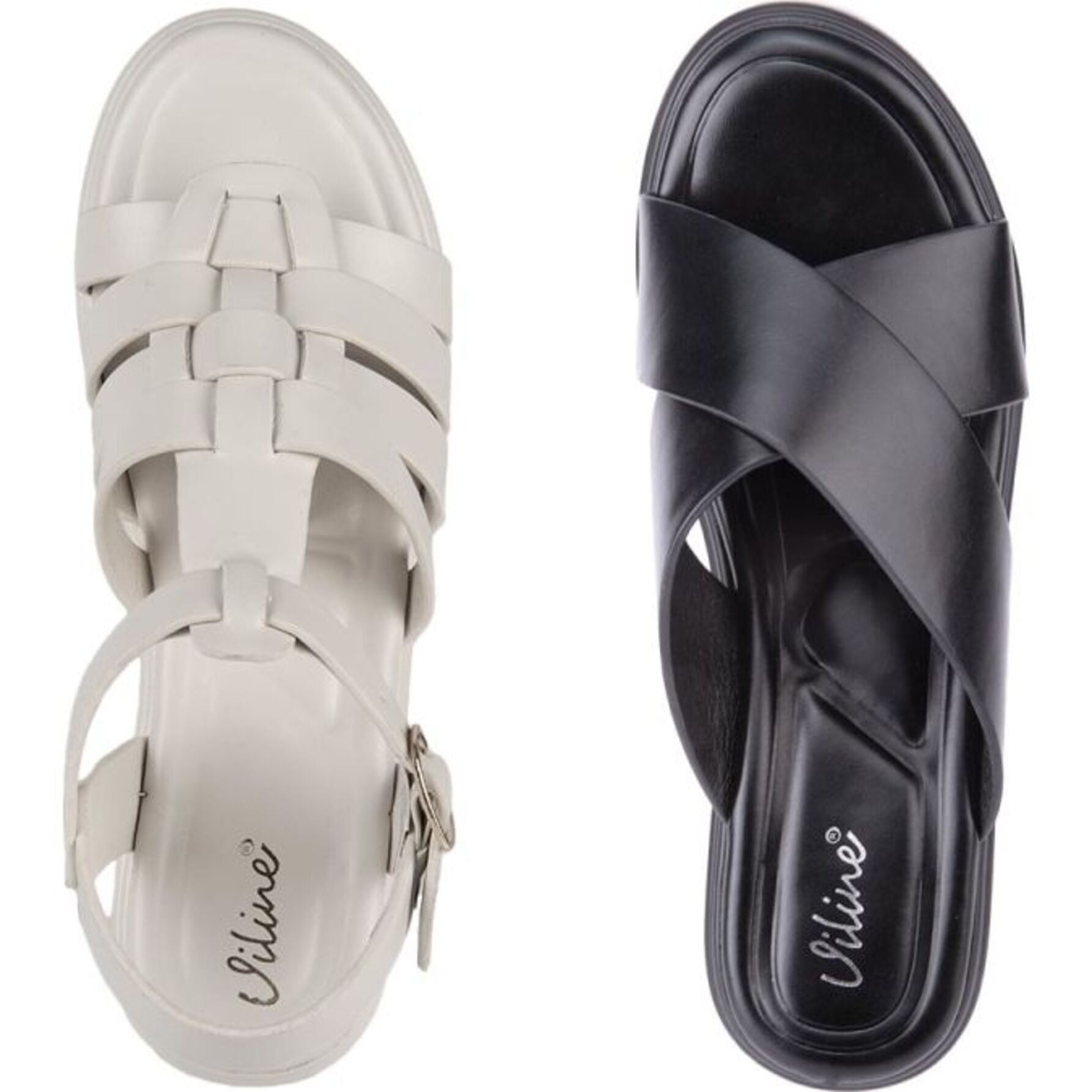 Kit de 2 pares de sandalias para mujer, con acabado napa y tacón medio, marca Vi Line, colores negro y blanco, mod. 1191760