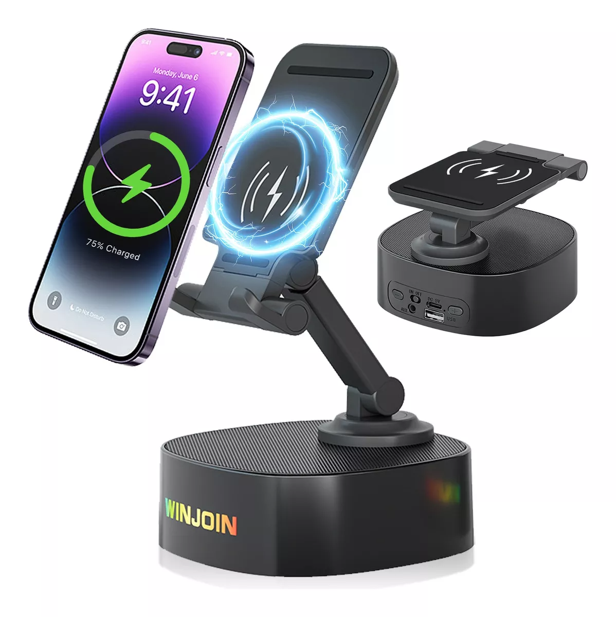 Bocina Bluetooth Portátil Con Soporte Para Celular Y Carga