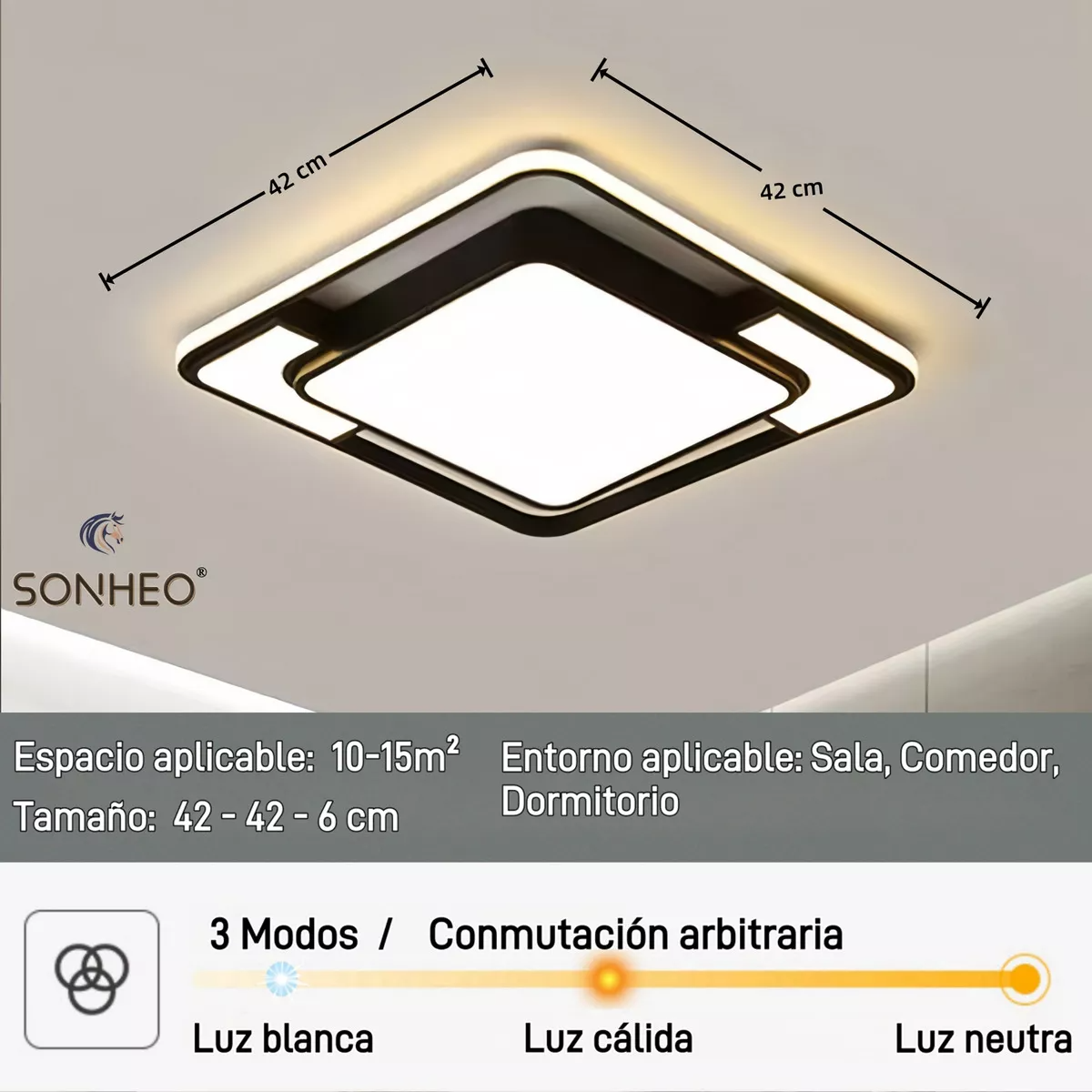 Lámpara de Techo SH-8870 Moderna Decorativa, 3 Modos de Luz, Ideal para Sala, Dormitorio, Comedor y Baño, 127V, Unidad