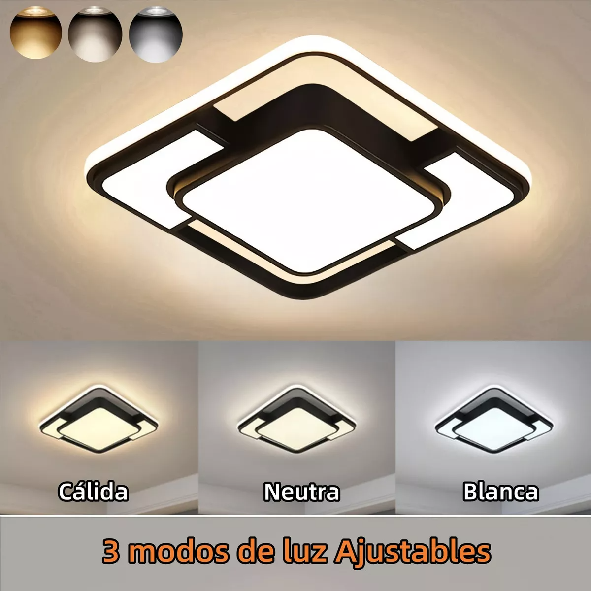 Lámpara de Techo SH-8870 Moderna Decorativa, 3 Modos de Luz, Ideal para Sala, Dormitorio, Comedor y Baño, 127V, Unidad