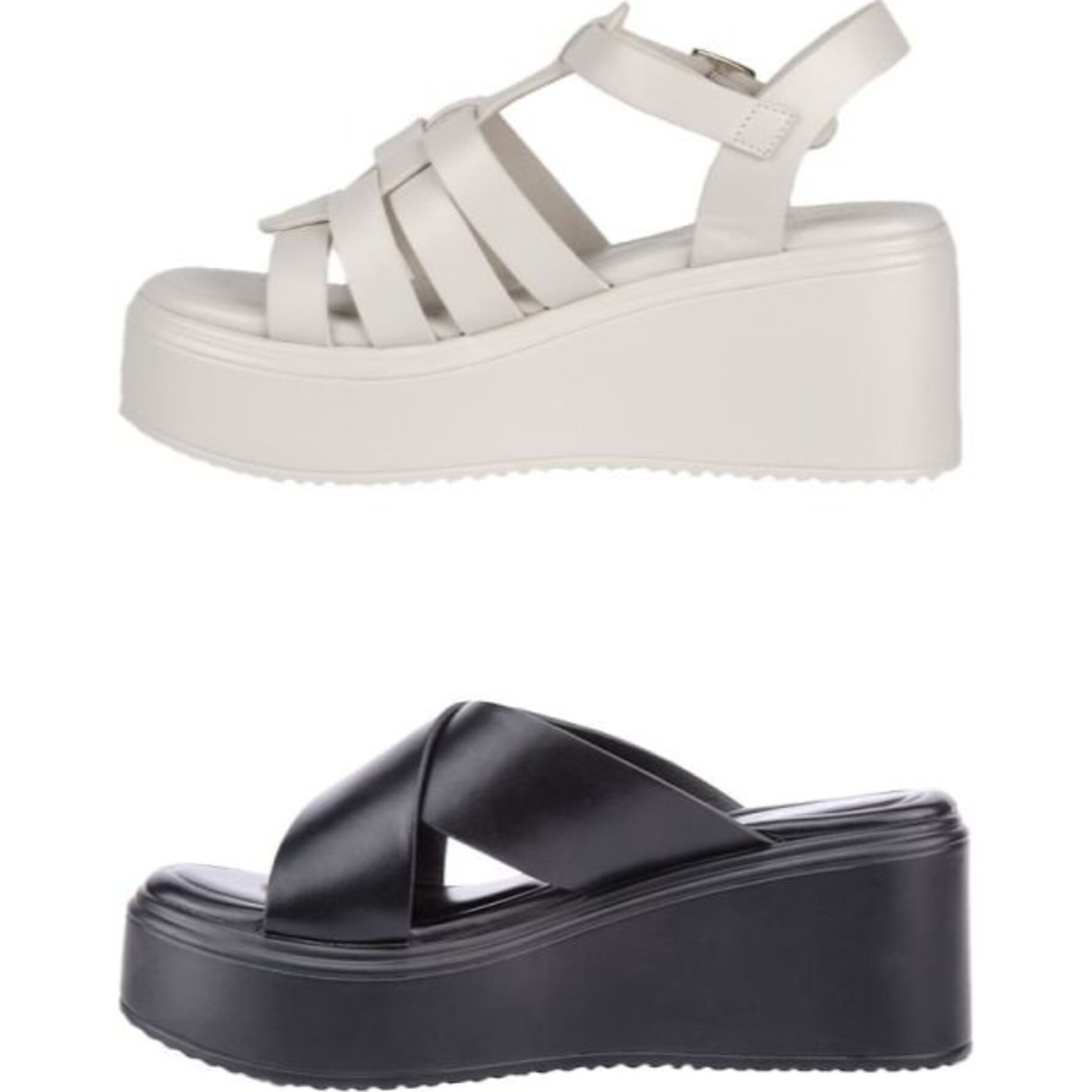 Kit de 2 pares de sandalias para mujer, con acabado napa y tacón medio, marca Vi Line, colores negro y blanco, mod. 1191760