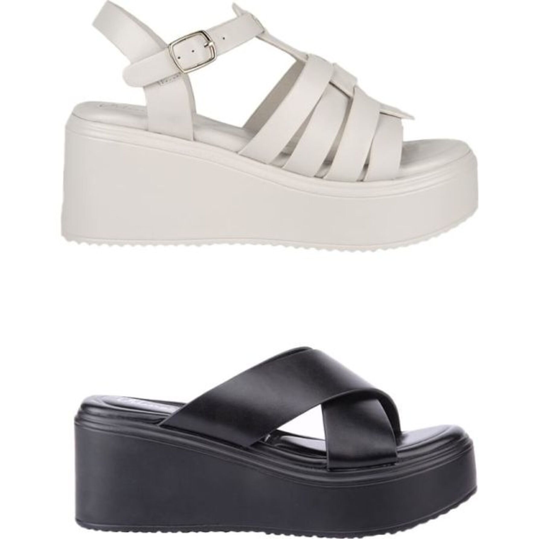 Kit de 2 pares de sandalias para mujer, con acabado napa y tacón medio, marca Vi Line, colores negro y blanco, mod. 1191760