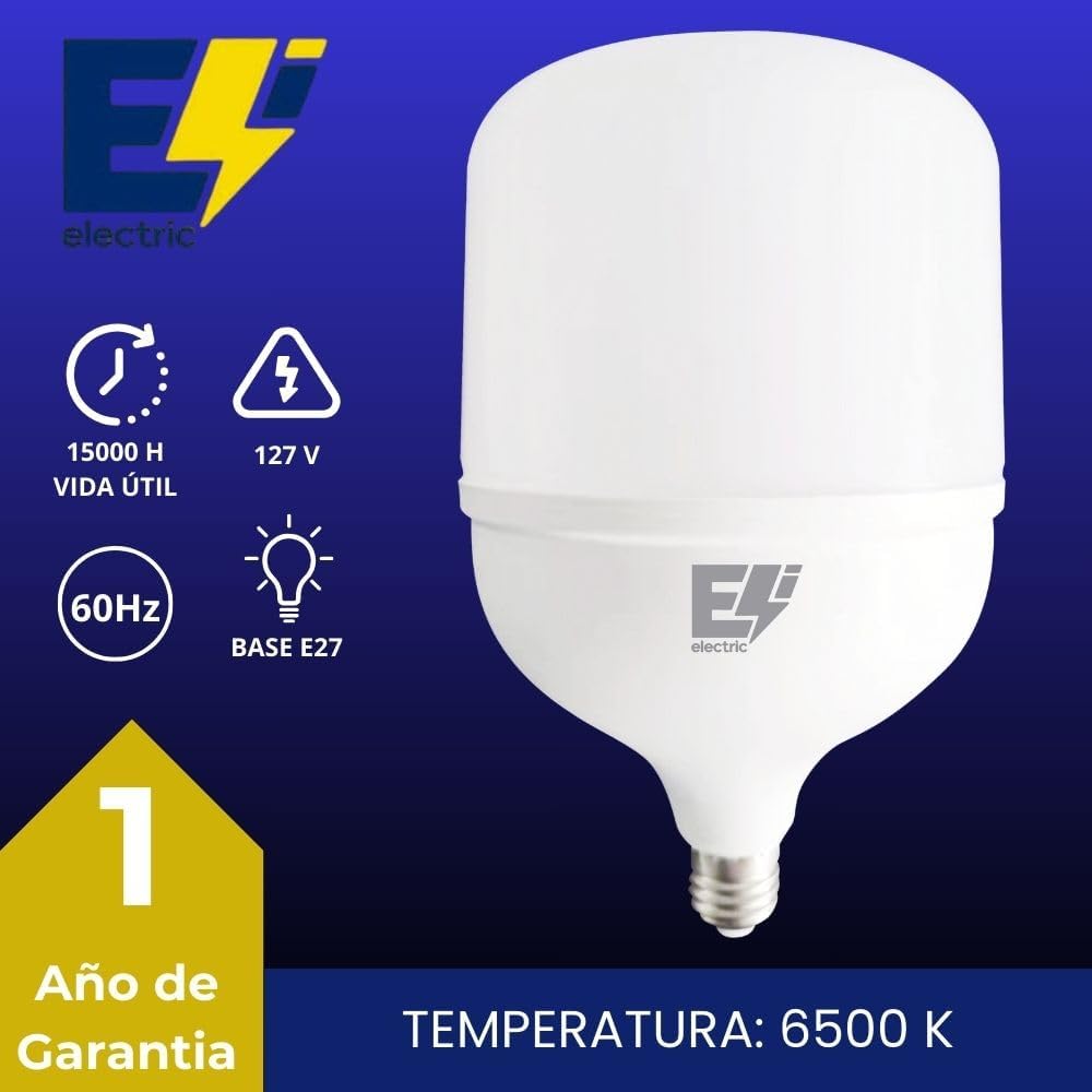 ELECTRI Foco LED Tipo T120 40W Modelo FT120-4065, Luz Blanca Fría 6500K, 3200 Lúmenes, Iluminación Potente y Eficiente