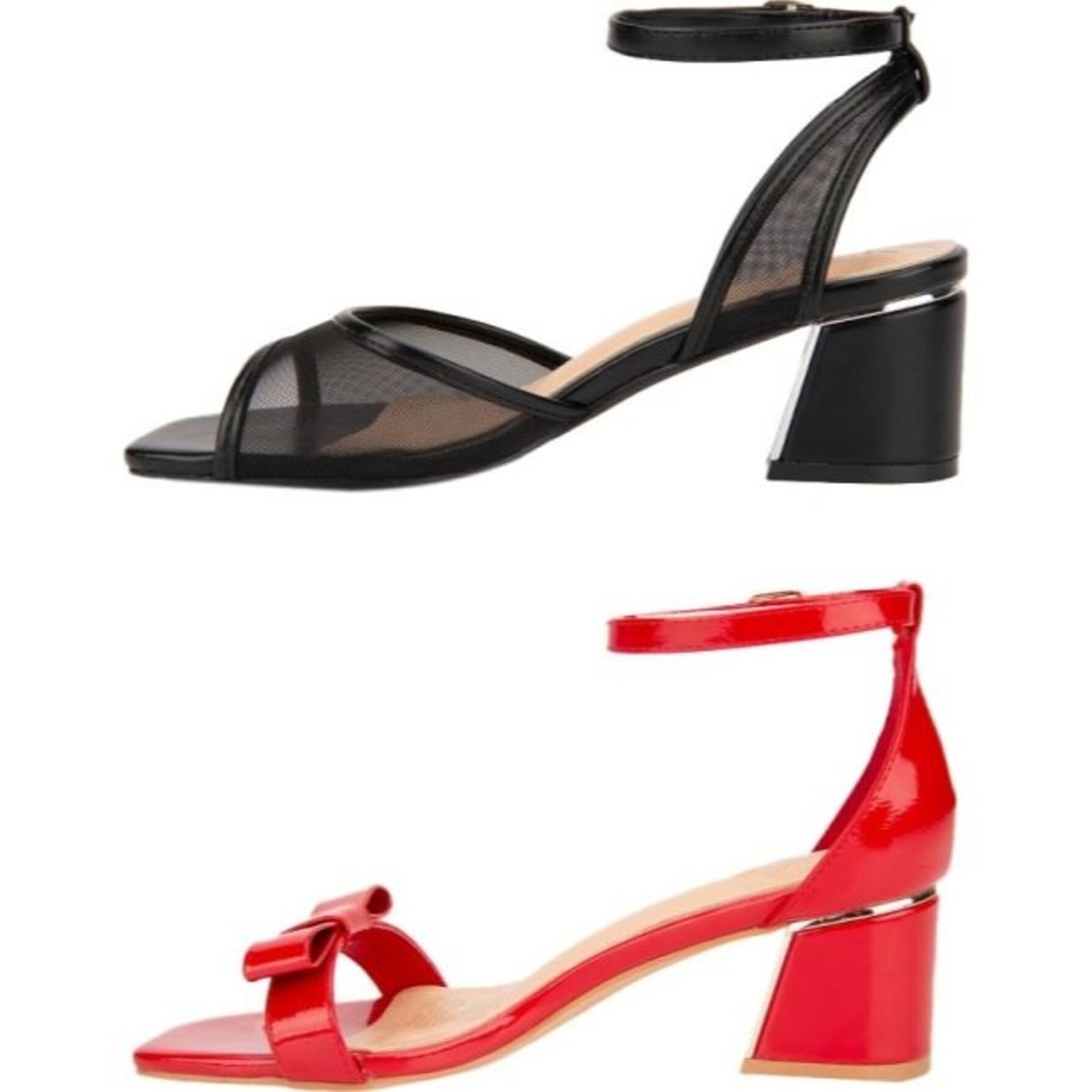 Kit de 2 pares de sandalias para mujer, de vestir, estilo talón con pulsera, con tacón medio y ancho, marca Yaeli, colores negro y rojo, mod. 1190824