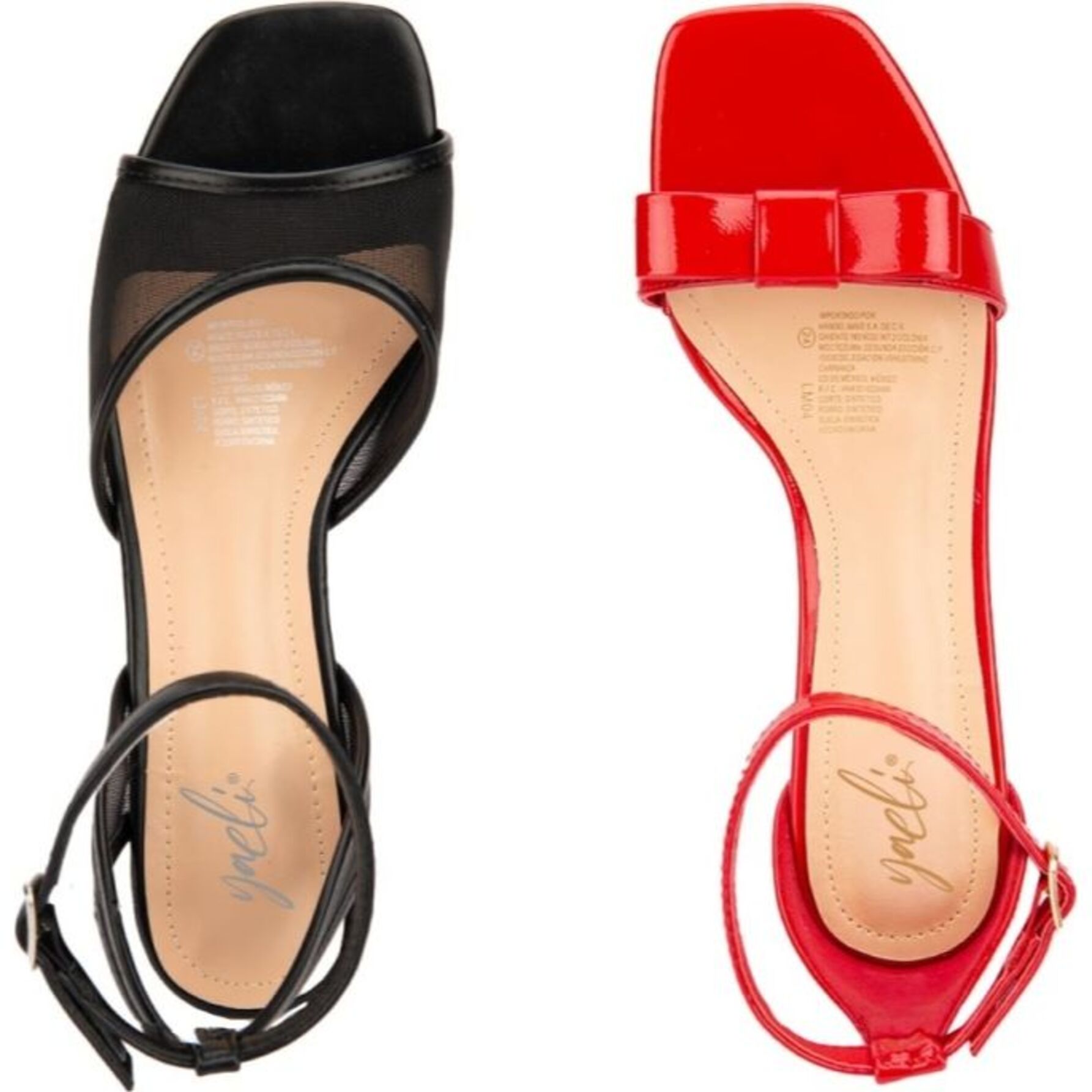 Kit de 2 pares de sandalias para mujer, de vestir, estilo talón con pulsera, con tacón medio y ancho, marca Yaeli, colores negro y rojo, mod. 1190824