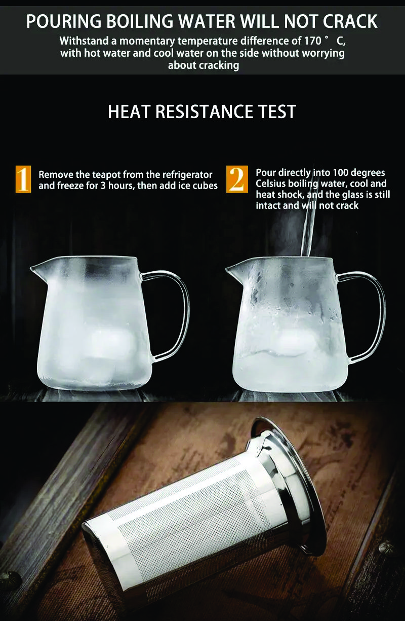Tetera Cristal Vidrio Acero Inoxidable Infusiones Té 550ml