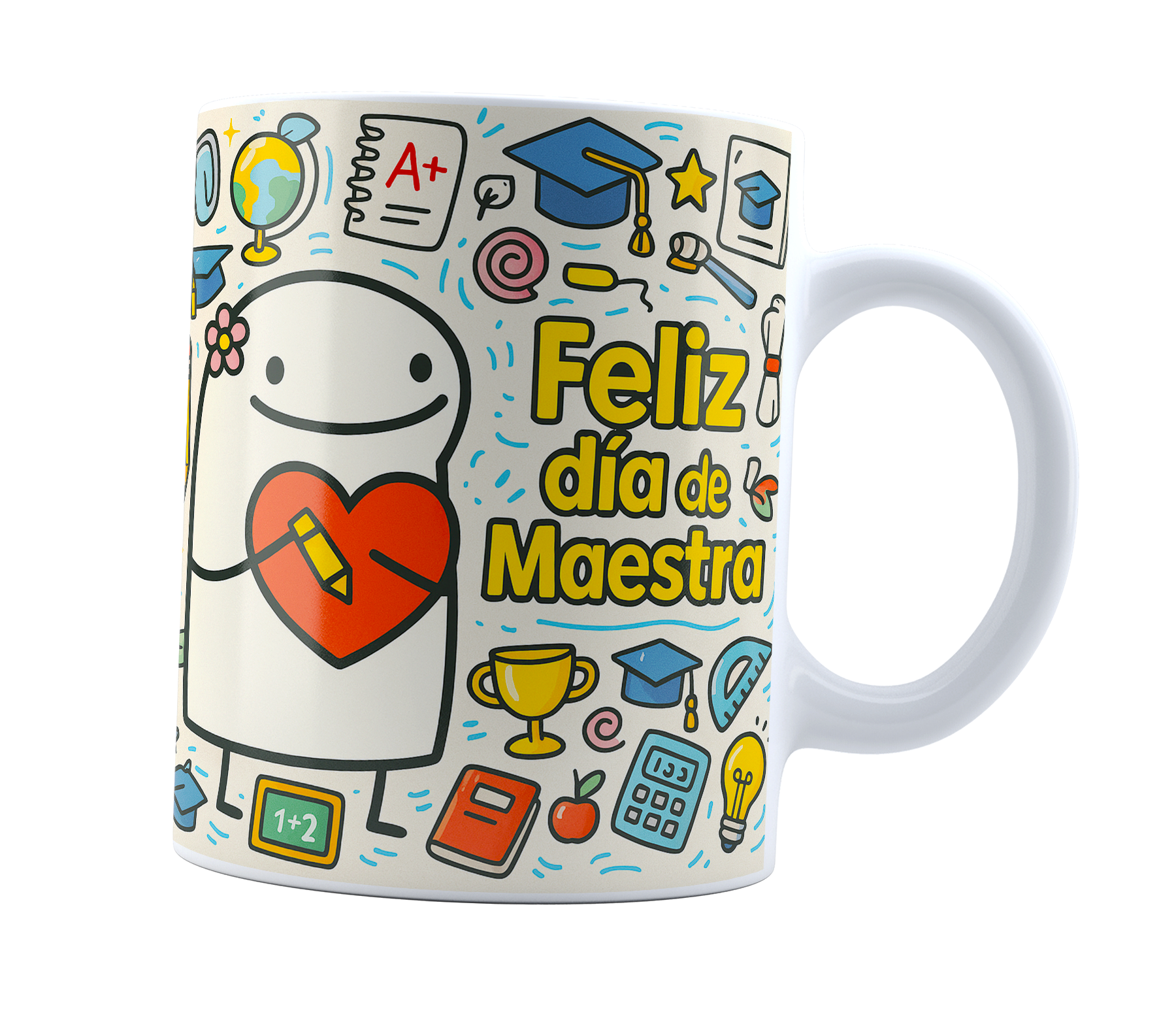 Taza Flork Feliz día del maestro | Frase | Día del maestro I Cerámica Blanca 11 oz | Para Café o té