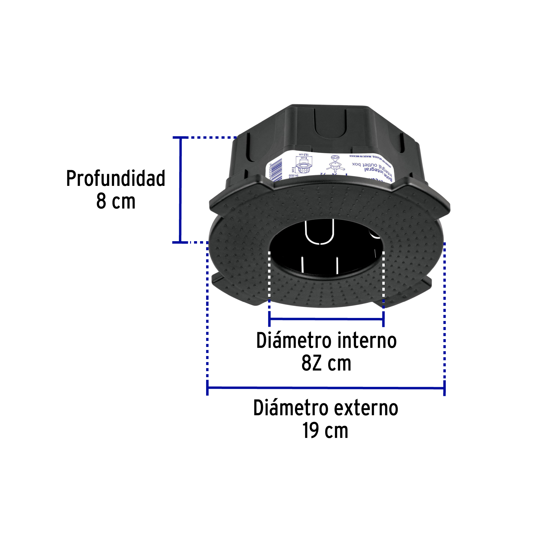Bote integral de 8 cm, aro interno de 8 cm, Volteck