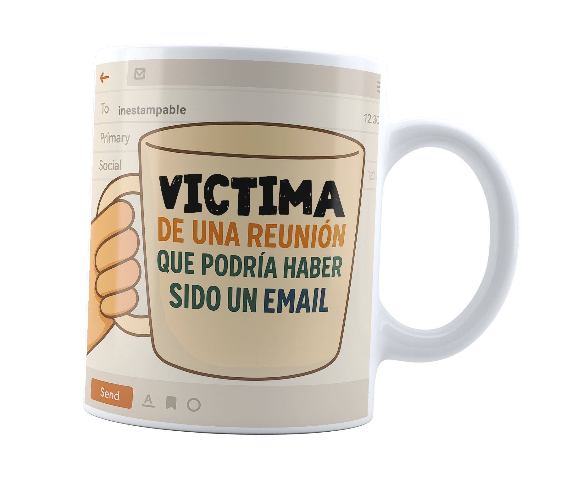 Taza Víctima de una reunión que podría haber sido un email | Frase | godin I Cerámica Blanca 11 oz | Para Café o té