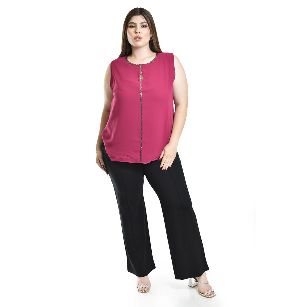 Blusa sin manga con detalle metalico Roman Fashion /Tallas Extras, 8006 (Magenta)