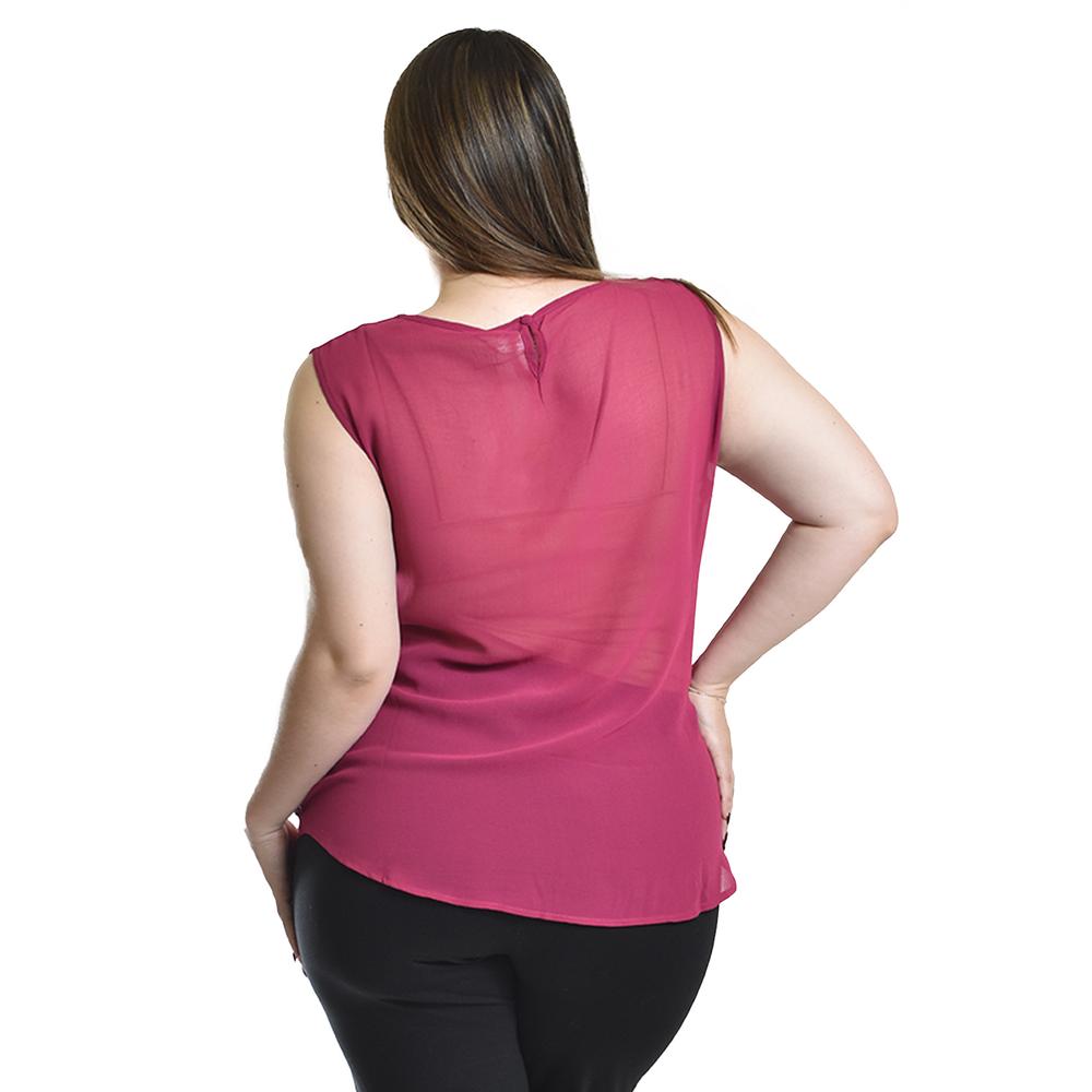 Blusa sin manga con detalle metalico Roman Fashion /Tallas Extras, 8006 (Magenta)
