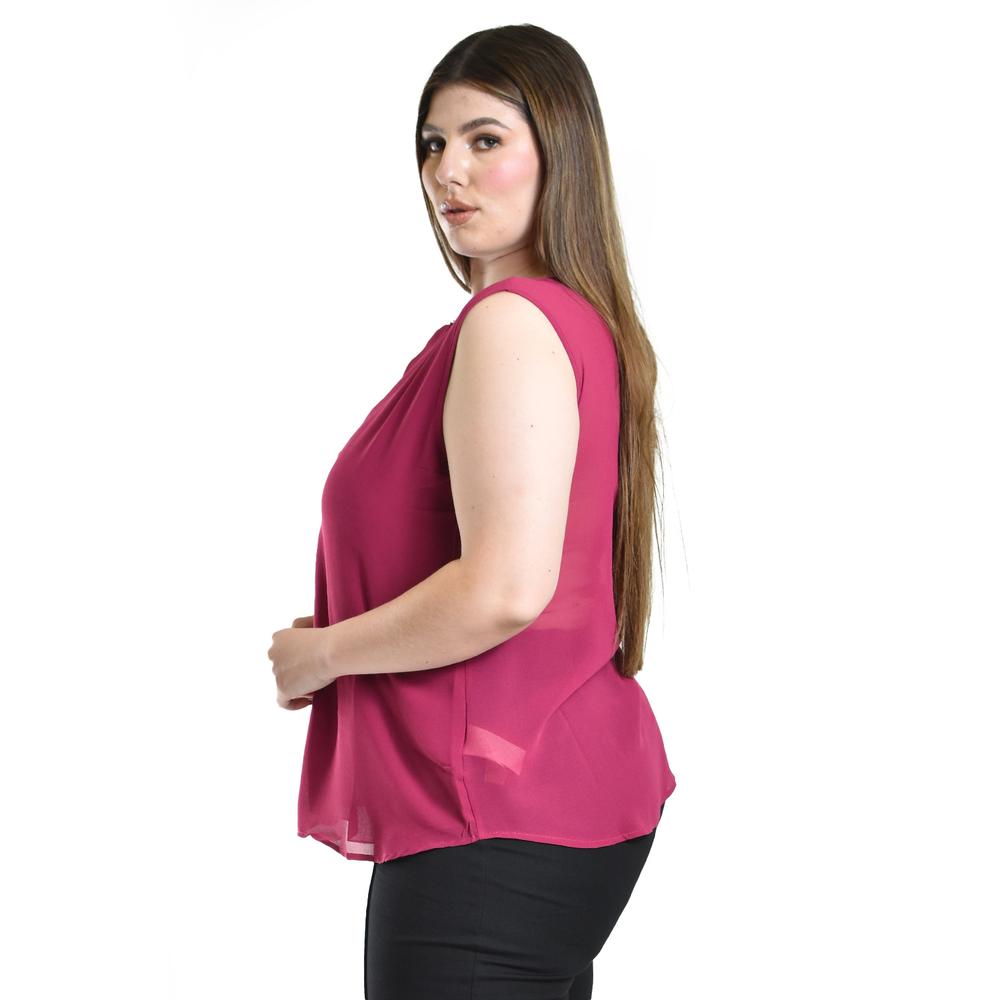 Blusa sin manga con detalle metalico Roman Fashion /Tallas Extras, 8006 (Magenta)