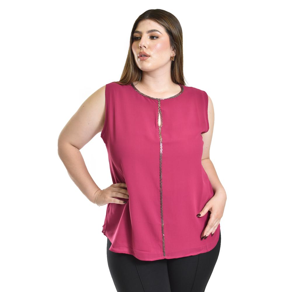 Blusa sin manga con detalle metalico Roman Fashion /Tallas Extras, 8006 (Magenta)