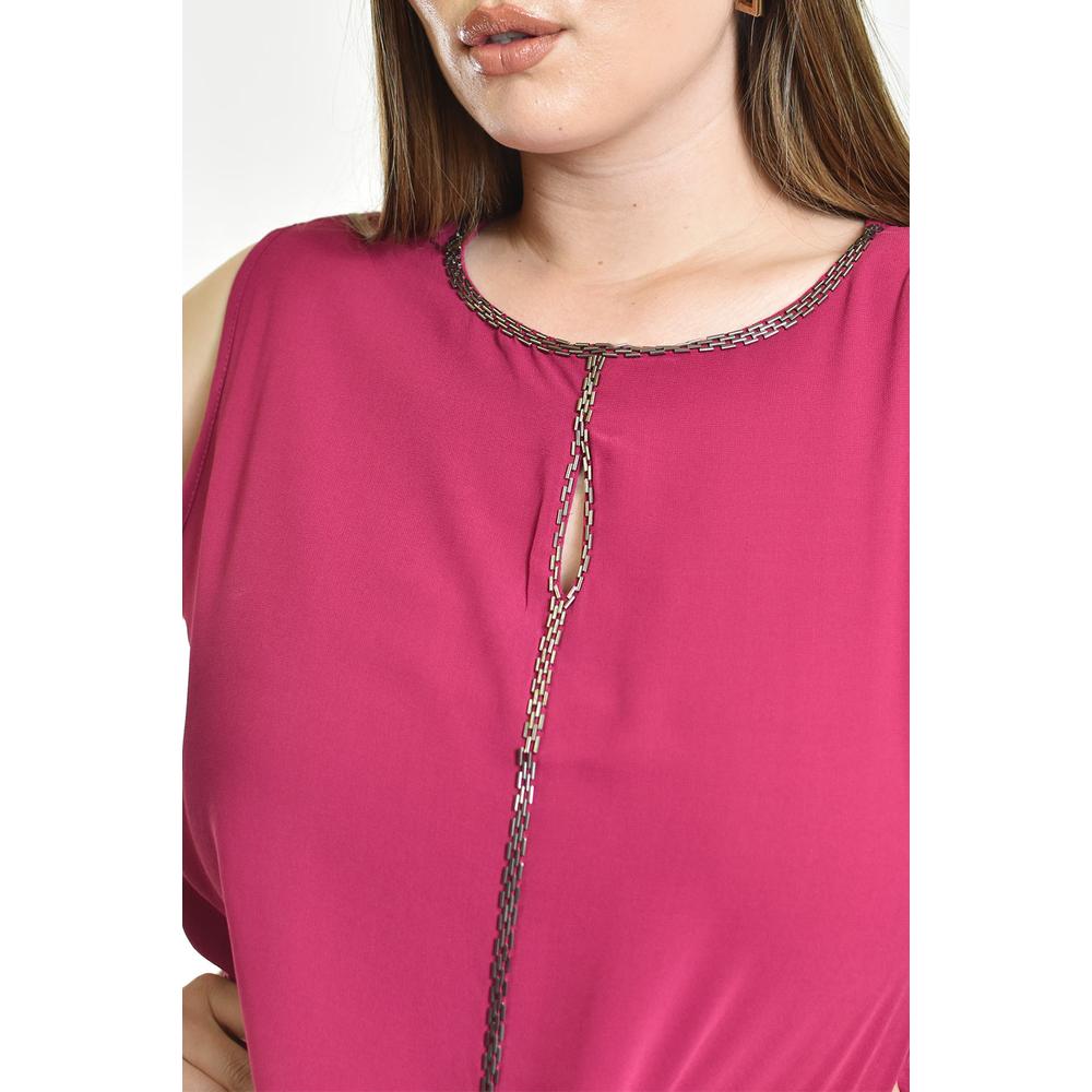 Blusa sin manga con detalle metalico Roman Fashion /Tallas Extras, 8006 (Magenta)