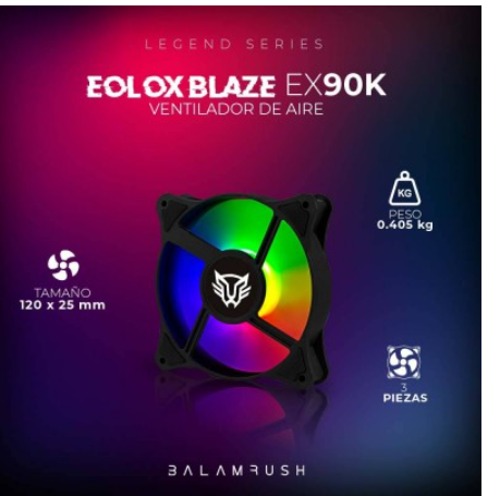 Ventilador Balam Rush Eolox Blaze EX90K ARGB, 120mm, 1200RPM, Negro - 3 Piezas, Incluye HUB/Control