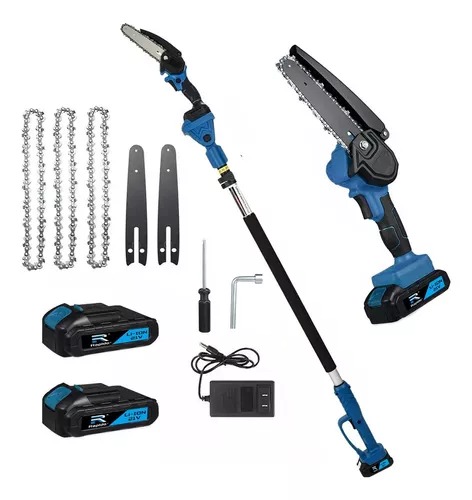 Motosierra Electrica 8' 2 En 1 Con 2,05m Pertiga Telescopica, Sierra De Pértiga Mini Ajustable Con 2 baterias