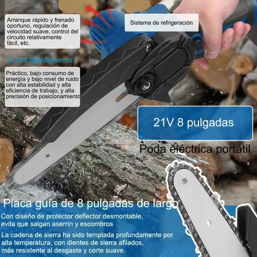 Motosierra Electrica 8' 2 En 1 Con 2,05m Pertiga Telescopica, Sierra De Pértiga Mini Ajustable Con 2 baterias