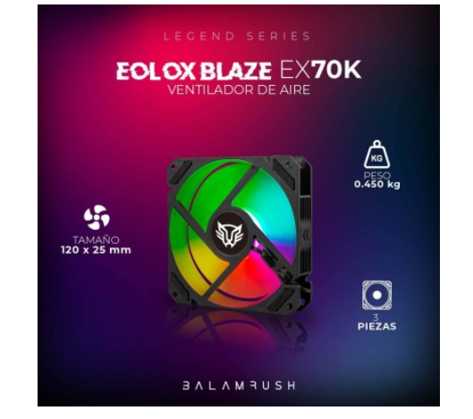 Ventilador Balam Rush Eolox Blaze EX70K ARGB, 120mm, 1200RPM, Negro - 3 Piezas, Incluye HUB/Control