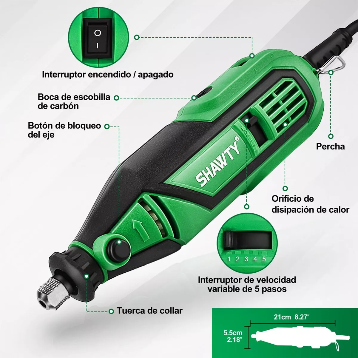 SHAWTY Mini Taladro Mototool Esmeril Con Accesorios 210 piezas, Herramientas Rotativas Profesionales, 36000RPM, 180W, 5 