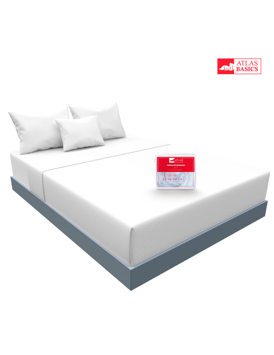 Juego de Sábanas Queen Size Blanco Atlas Basic de Microfibra Suave y Secado Rápido